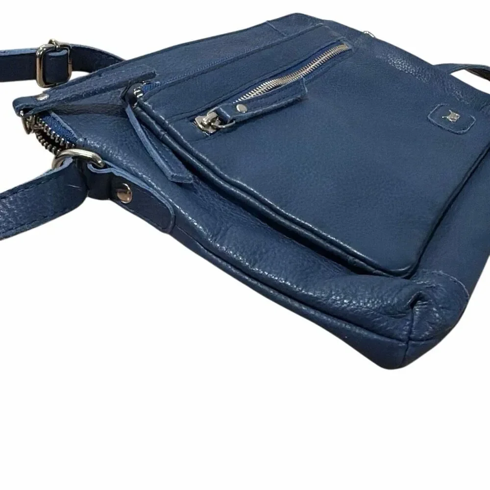 Wise Owl Slate Blue Leather Crossbody Handbag Purse Adjustable Strap